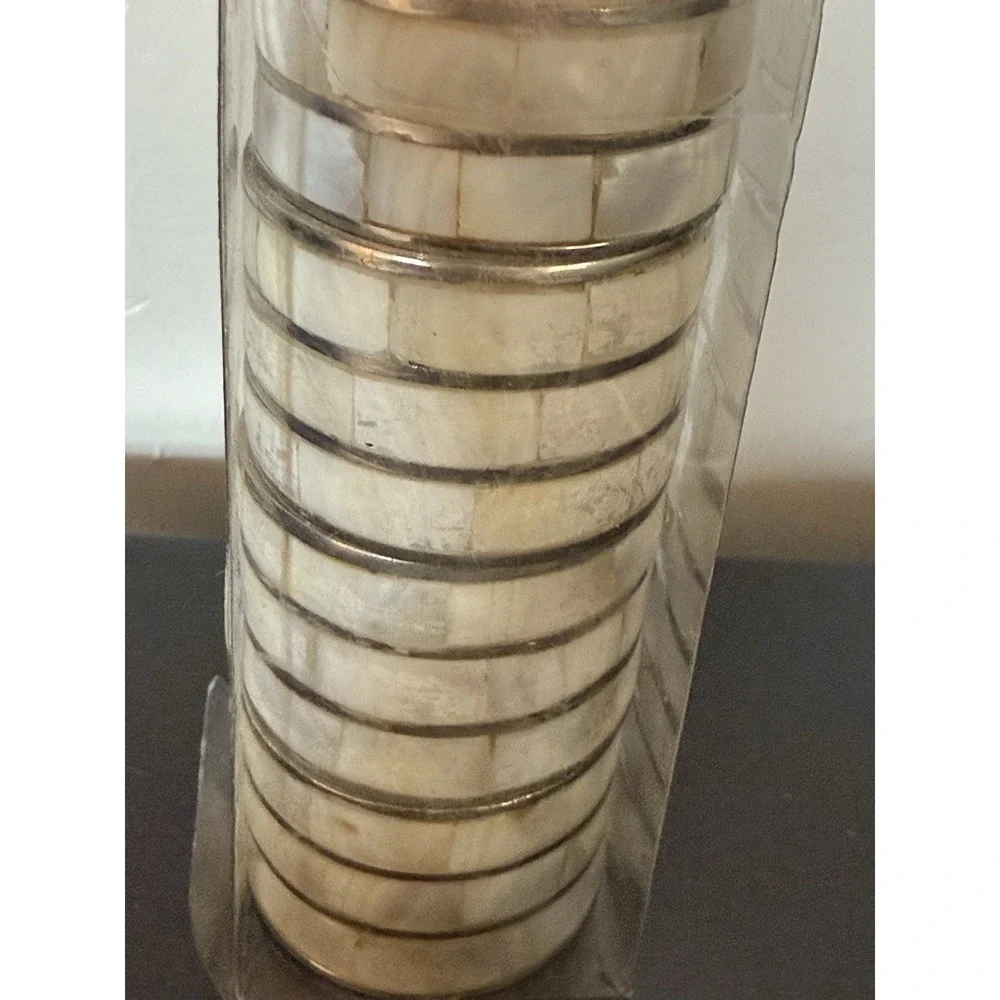 Mother of Pearl‎ Silver Tone Metal Napkin Rings Holders Vintage Set Of 8